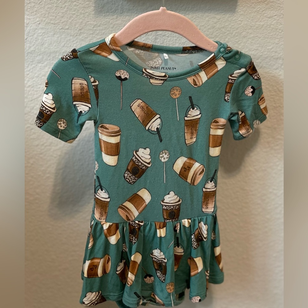Posh Peanut Morning Brew Short Sleeve Twirl 6-12mo EUC ☕️